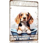 Beagle Retro Metal Tin Sign Get Naked Unless You are Just Visiting Don't Make It Weird Dog Poster Bathroom Decor Funny Toilet Wall Art Home 8x12 Inch