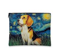 Beagle Starry Night Makeup Bag, Vincent Style Canvas Cosmetic Travel Bags for Women, Portable Small Zipper Pouch, Artistic Gift Toiletry Bag Organizer, Multicolor, 7x9 Inch, Beagle