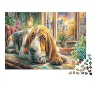Beagle Sturdy Paper Basset Hound in Cozy Window Jigsaw Puzzle Educational Family Activity 70x50cm/1000pcs