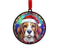 Beagle Suncatcher Decoration Santa Hat Christmas