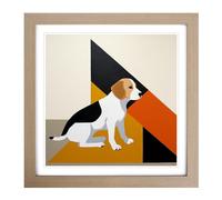 Beagle Suprematism No.4 Framed Print | 18x18 Inch Oak Framed Wall Art | Ready to Hang | Modern Animal Picture | Living Room Bedroom Lounge Office