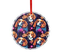 Beagle with Pizza in Galaxy Christmas Ornaments Glass Crystal Round Hanging Decorations for Xmas Tree Holiday Party