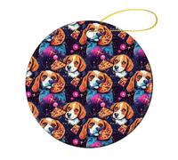 Beagle with Pizza in Galaxy Personalized Round Ceramic Christmas Hanging Ornaments Souvenir Xmas Tree Decoration