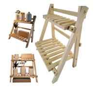 BEAHING 2 Tier Wooden Ladder Shelf for Table Shelf Unit 34x18x35cm Foldable Standing Simple Style Trapezoidal Flower Ladder Stand for Garden Living Room Bedroom Table Shelf Unit