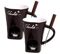 BEAHING 2Pcs Ceramic Chocolate Fondue Cup with Fork, Tealight Cave and Fork Holder, Fondue Mug with Handle (Tealight Not Included)