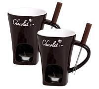 BEAHING 2Pcs Chocolate Fondue Cup with Fork Ceramic Mug with Handle Tealight Cave & Hole for Fork Holding Tealight Not Included