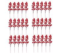 BEAHING 30 Pack Artificial Red Berry Stems, Christmas Red Berry Picks Holly Berries Branches for Christmas Wreath Decorations Crafts Decoration