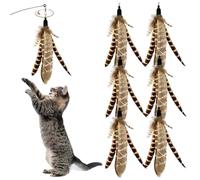 BEAHING 6Pcs Cat Feathers Toy, Natural Bird Feathers Refill Cat Wand Attachments, Interactive Toys Replacement for Cats Kitten Scratching Exercise Indoor, Wand Attachments