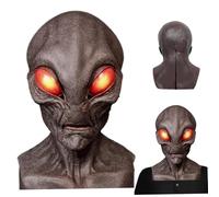 BEAHING Alien Mask Big Eyes Xenomorph, Full Head Latex Brown, Halloween Cosplay Prank