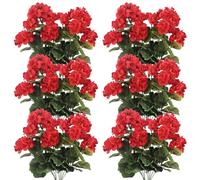 BEAHING Artificial Geraniums For Outdoors, Geraniums Artificial Flowers Realistic, 12 Pcs Geraniums Artificial Flowers Realistic Fake Geraniums 14 Inch Artificial Geraniums Silk Flower Red