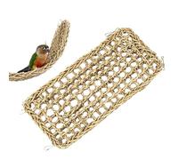 BEAHING Bird Seagrass Mat 15.75x7.48 Inch Natural Grass Woven Bird Foraging Chew Wall Parakeet Climbing Rope Parrot Toys Hammock Mat with Hooks Bird Cage Accessories