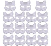 BEAHING Cat Mask 15Pcs Half Fox Mask White Therian Mask DIY Paintable Blank Masquerade Masks with Elastic Band Animal Face Mask for Holloween, Masquerade Party, Cosplay, Cat Masks