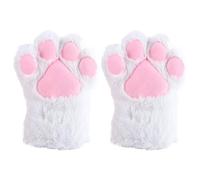 BEAHING Cat Paws 1 Pair Cute Fox Paw Gloves Soft and Skin Friendly Furry Paws Anime Cosplay Plush Therian Paws for Women Adult Halloween Party One Size White, Fox Paws