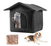 BEAHING Cat Shelter, Outdoor Cat House Weatherproof Thermal Oxford Cloth Outdoor Cat Shelter with Cushion & Zippered Lid Sponge Filled Cat House with Door Curtain for Cats Dogs, Outside Cat House