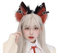 BEAHING Cat Wolf Fox Dog Ears Headband, Furry Headwear With Metal Heart and Chain Decor Gothic Punk Therian Hairband for Halloween Costume Party, Black and Wine Red