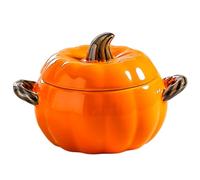 BEAHING Ceramic Bowl with Lid 400ml Cute Pumpkin Bowl with Dual Handle Easy Clean Mini Individual Pumpkin Pots for Cooking Oven Safe Soup Bowls