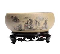 BEAHING Ceramic Planter Round 6.5 In Dia Decorative Chinese Style Bowl Planter with Base Gardening Desktop Ink Painting Outdoor/Indoor Large Planter Pots for Patio Balcony Home Bowl Lotus