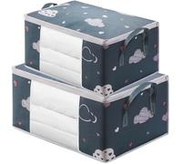 BEAHING Clothes Storage Bin 2Pcs Comforter Storage Bag Moisture Proof Blanket Storage with Clear Window and Handles Foldable Zipper Bedding Storage for Clothing, Bed Sheets, Clothes Storage Bin