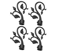 BEAHING Curtain Rod Finials Ends Only, 4PCS Curtain Finial, Black Curtain Rod Caps Plastic Curtain Finials Ends Caps Leaf Shaped Curtain Rod Pole Finials Ends for 0.87inch Dia. Rod, Curtain Rod Ends