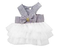 BEAHING Dog Dress, Pet Party Dress Puppy Mesh Skirt Pet Party Summer Clothes Costume with Bow for Small Medium Dog Cat Black Striped M