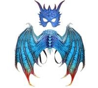 BEAHING Dragon Costume Mask with Horn & Wing Set PU Foam, Unisex Halloween Cosplay Set for Adult Masquerade Carnival