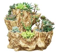 BEAHING Driftwood Planter Resin Tree Stump Log Pot with Drainage Holes for Succulents Cactus Small Plants