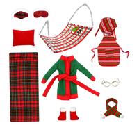 BEAHING Elf Accessories Cute Mini Christmas Elf Kit with Sleeping Bag, Bathrobe, Glasses, Shawl, Hammock Doll Accessories for Dol