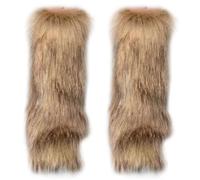 BEAHING Faux Furry Leg Warmers 1 Pair 15.7 Inch Fuzzy Leg Warmers for Winter Warm Fur Boot Cuffs Covers for Christmas, Halloween, Hippie Costume Brown Fur Leg Warmers