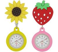 BEAHING Fob Watch 2Pcs Removable Quartz Retractable Design Clip-On Accurate Fob Watches for Nurses Doctor Pocket Strawberry Sunflower Nurses Fob Watch Pocket Watch(Strawberry, Sunflower)