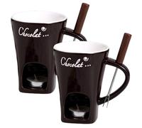 BEAHING Fondue Cup, 2Pcs Chocolate Fondue Cup with Fork, Ceramic Chocolate Mug with Handle, Tealight Not Included