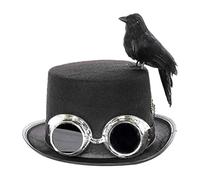 BEAHING Halloween Hat with Goggles and Crow, Black Steampunk Top Hat Halloween Cosplay Hat Retro Style Cap Props For Halloween Party