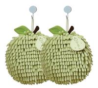 BEAHING Hand Drying Towels, Fuzzy Ball Hand Towel 2Pcs Cute Soft Absorbent Chenille Hand Drying Towels with Hanging Rope 6.7in Decorative Hand Towels for Kitchen Bathroom, Green, Hand Towels