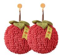 BEAHING Hand Drying Towels, Fuzzy Ball Hand Towel 2Pcs Cute Soft Absorbent Chenille Hand Drying Towels with Hanging Rope 6.7in Decorative Hand Towels for Kitchen Bathroom, Red, Hand Towels