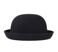 BEAHING Kids Bowler Hat Trendy Formal Round Top Hat with Rolled Brim Easy Matching Unisex Felt Black Fedora for Daily Wear, Banquet, Photos, Bowler