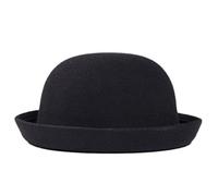 BEAHING Kids Bowler Hat Trendy Formal Round Top Hat with Rolled Brim Unisex Felt Black Fedora for Daily Banquet Photos