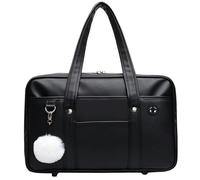 BEAHING Large Capacity PU Leather Japanese School Bag, Multi-pocket Handbag with Headphone Hole, Zipper Shoulder Bag for Laptop