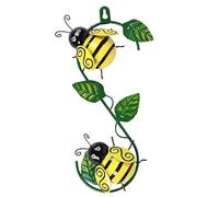 BEAHING Metal Bumble Bee Wall Art Hanging Insect Ornament Bee Wall Sculpture with Green Leaves