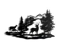 BEAHING Metal Wall Art, Metal Wall Hanging Statue, Metal Mountain Wall Art Forest Deer Scene Wall Hanging Sculpture for Living Room