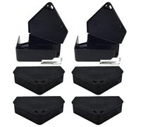 BEAHING Mouse Bait Station 6Pcs Triangular 5x4 Rodent Bait Station with 2 Keys Black PP Mouse Traps Indoor for Home, Restaurant, Hotel