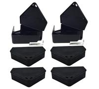 BEAHING Mouse Bait Station, 6Pcs Triangular 5x4 Rodent Bait Station with 2 Keys Black PP Mouse Traps Indoor for Home Restaurant Hotel