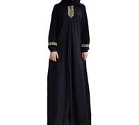 BEAHING Muslim Dress Plain Loose Prayer Robe Ramadan Jilbab Print Islamic Clothes for Women Black M Jilbabs for Women