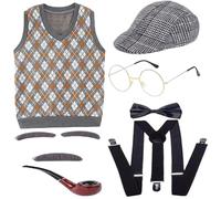 BEAHING Old Man Costume for Kids, Fun 100 Days School Old Man Costume Includes Hat, Glasses, Vest and More, Role-Playing Kids Grandpa for Party, S, Grandpa for