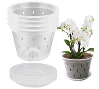 BEAHING Orchid Pot, 4Pcs Clear Orchid Pots with Holes, Breathable Plant Pots with Saucers, Lightweight Plastic Flower Plant Pots for Indoor Outdoor (11cm with Saucers)