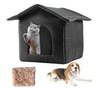 BEAHING Outdoor Cat Shelter, Outdoor Cat House Weatherproof Thermal Oxford Cloth Outdoor Cat Shelter with Cushion & Zippered Lid Sponge Filled Outside Cat House with Door Curtain for Small Stray Cats