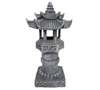 BEAHING Pagoda Garden Statue, Japanese Pagoda Statues, Waterproof Solar Lantern, 4.8x4.8x12 inch Decorative Japanese Stone Lantern for Garden Yard, Stone
