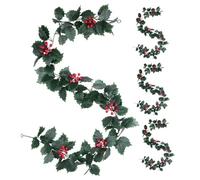 BEAHING Red Berry Garland, Christmas Garland 4PCS 67in Artificial Holly Leaves Red Berry Garland Waterproof Hanging Door Christmas Leaves for Wedding Home, Garland Christmas Decorations, Deep Green
