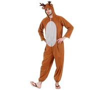 BEAHING Reindeer Costume, Cartoon Hooded Deer Costume with Antlers, Deer Ears and Tail, Zipper Deer Onesie Adult for Men Women Christmas Halloween Jumpsuit Cosplay, L Deer Costume for Women