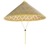 BEAHING Rice Hat Chinese Oriental Conical Bamboo Hat with Adjustable Rope 14 Inch Weave Straw Tourism Rain Cap for Farmer Fishing Light Yellow
