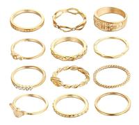 BEAHING Ring Set 12PCS 3 Sizes Gold Knuckle Rings for Women with Rhinestones Waterproof Fashionable Vintage