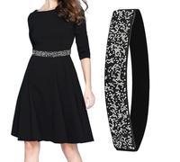 BEAHING Sparkle Belt, Black Rhinestone Belt Stretchy Rhinestone Belt for Women & Girls Crystal Elastic Dress Sequin Belt Elegent Sparkle Bling Waist Belt for Daily Dress, Rhinestone Belt